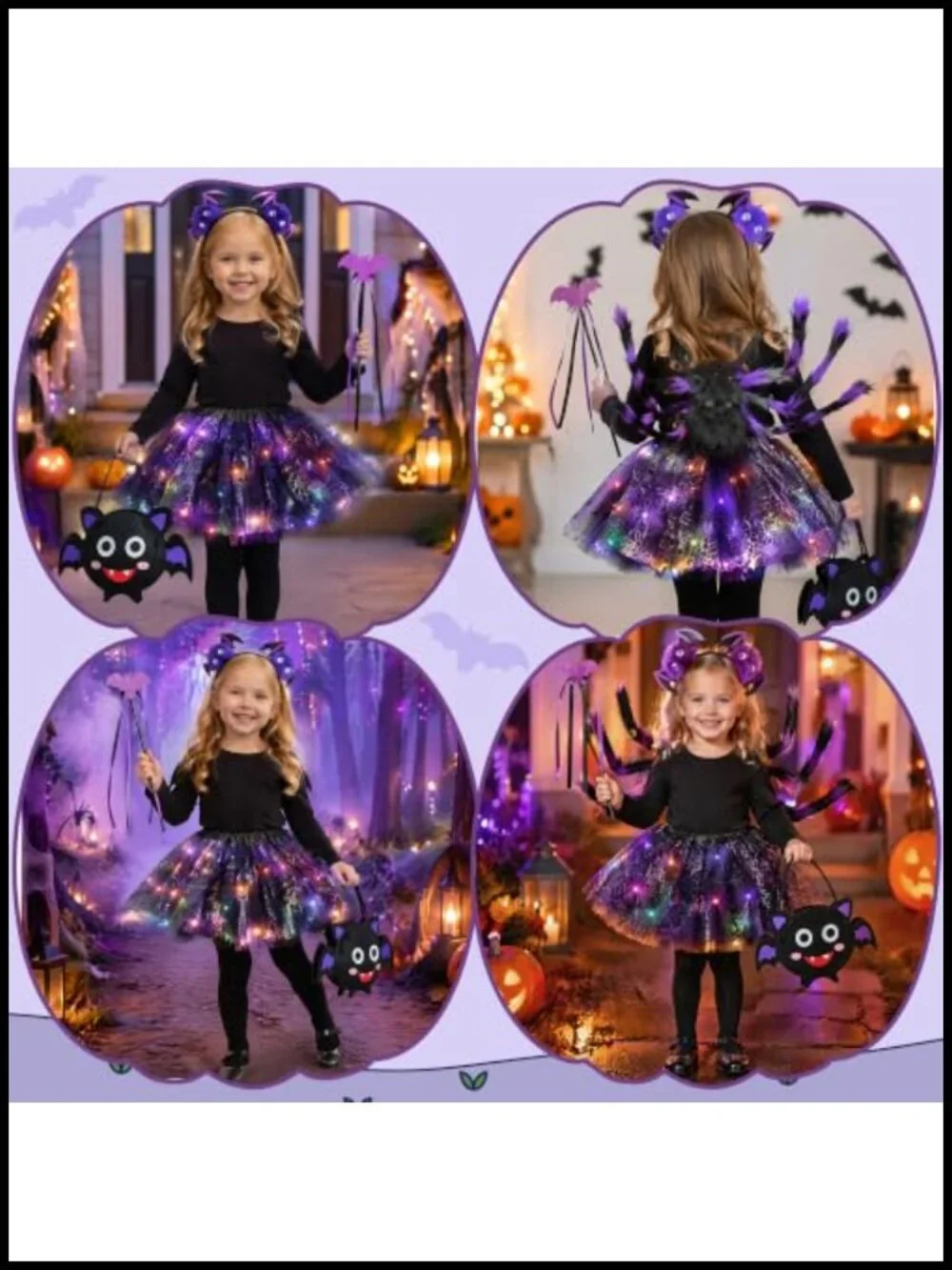 Kids Halloween Spider Costume Set Light Up Skirt Wings Headband DIY Craft